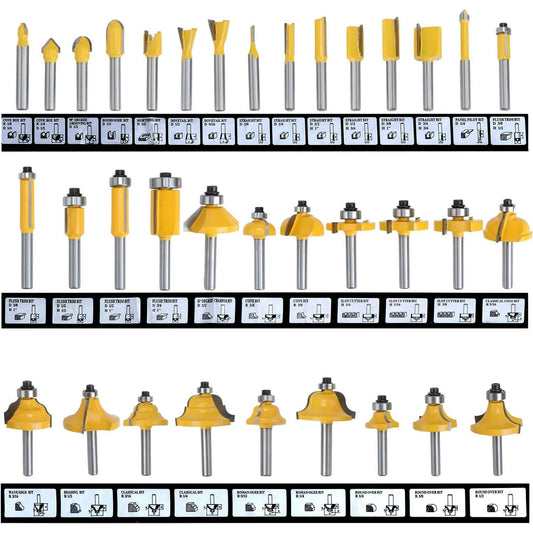 HSEAMALL 35PCS Router Bits Set,6.35mm 1/4 inch Shank TCT Tungsten Carbide Tipped Router Bit Set,Woodwooking Router Cutters