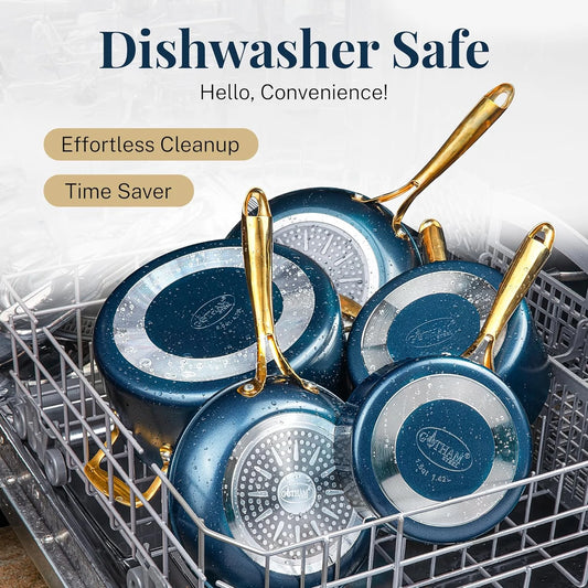 Gotham Steel 12 Piece Pots and Pans Nonstick Set Ceramic Cookware Kitchen Set, With Frying Skillet, Saucepan | Navy Cream