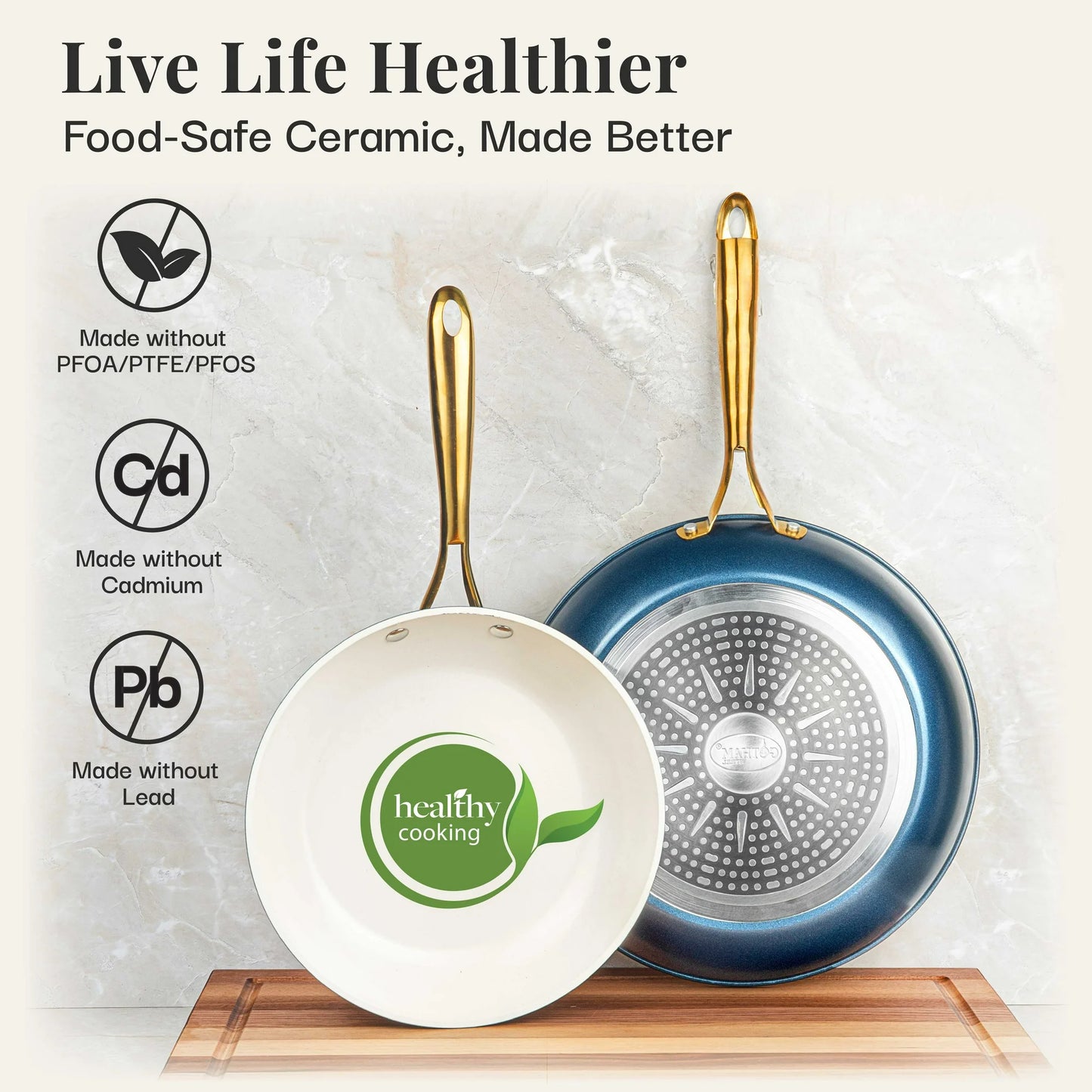 Gotham Steel 12 Piece Pots and Pans Nonstick Set Ceramic Cookware Kitchen Set, With Frying Skillet, Saucepan | Navy Cream