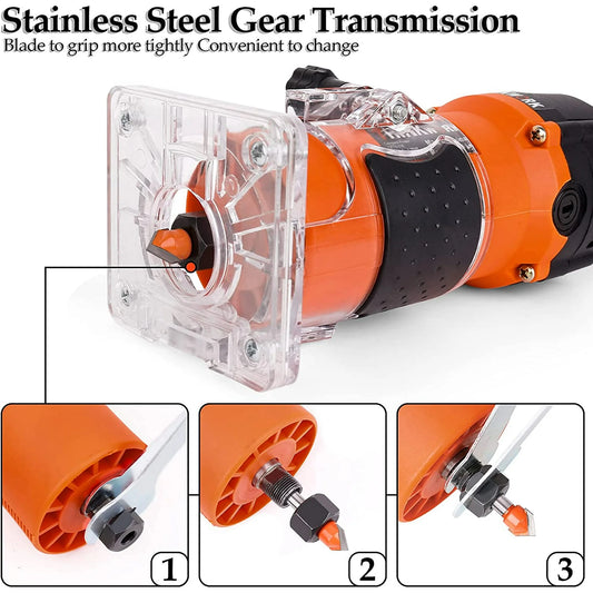 THINKWORK Compact Wood Router | 6.5-Amp 1.25HP Palm Router with 15-Piece 1/4" Router Bits Set & Accessories | 30000 RPM for Wood Trimming, DIY & Professional Projects