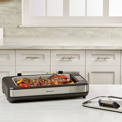 Power XL Smokeless Grill Elite Plus Indoor Electric Grill with Tempered Glass Lid, Non-Stick, Black