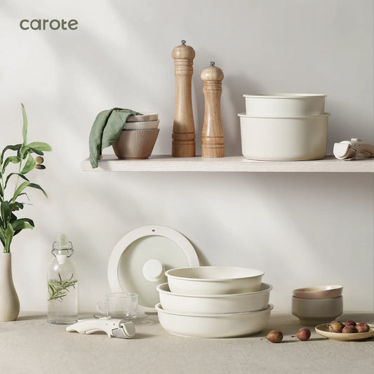 Carote 22Pcs Nonstick Pots and Pans with Detachable Handle, Kitchen Cookware Sets Non Stick, White