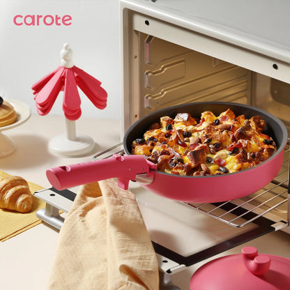 Carote 24Pcs Nonstick Pink Cookware Sets W/ Die-Cast Lid, Detachable Pots and Pans Set Non Stick