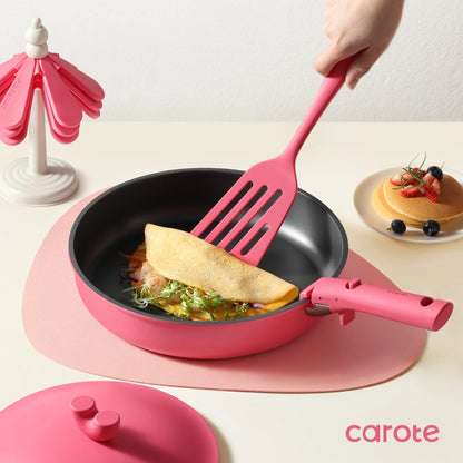 Carote 24Pcs Nonstick Pink Cookware Sets W/ Die-Cast Lid, Detachable Pots and Pans Set Non Stick