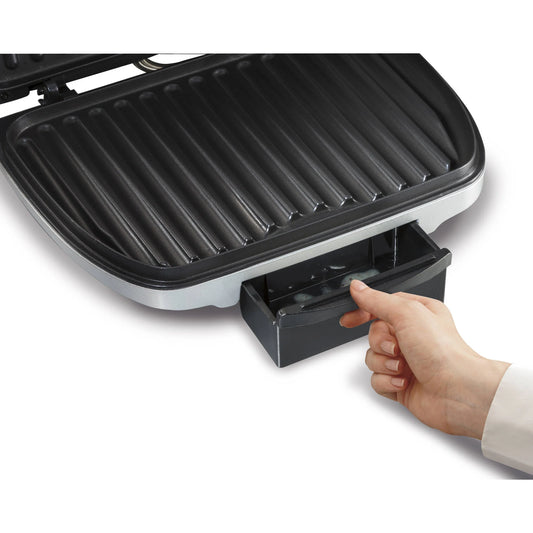 Electric Indoor Grill, 6-Serving, Large 90 sq.in. Nonstick Easy Clean Plates, Floating Hinge for Thicker Foods, 1200W, Stainless Steel, 25371