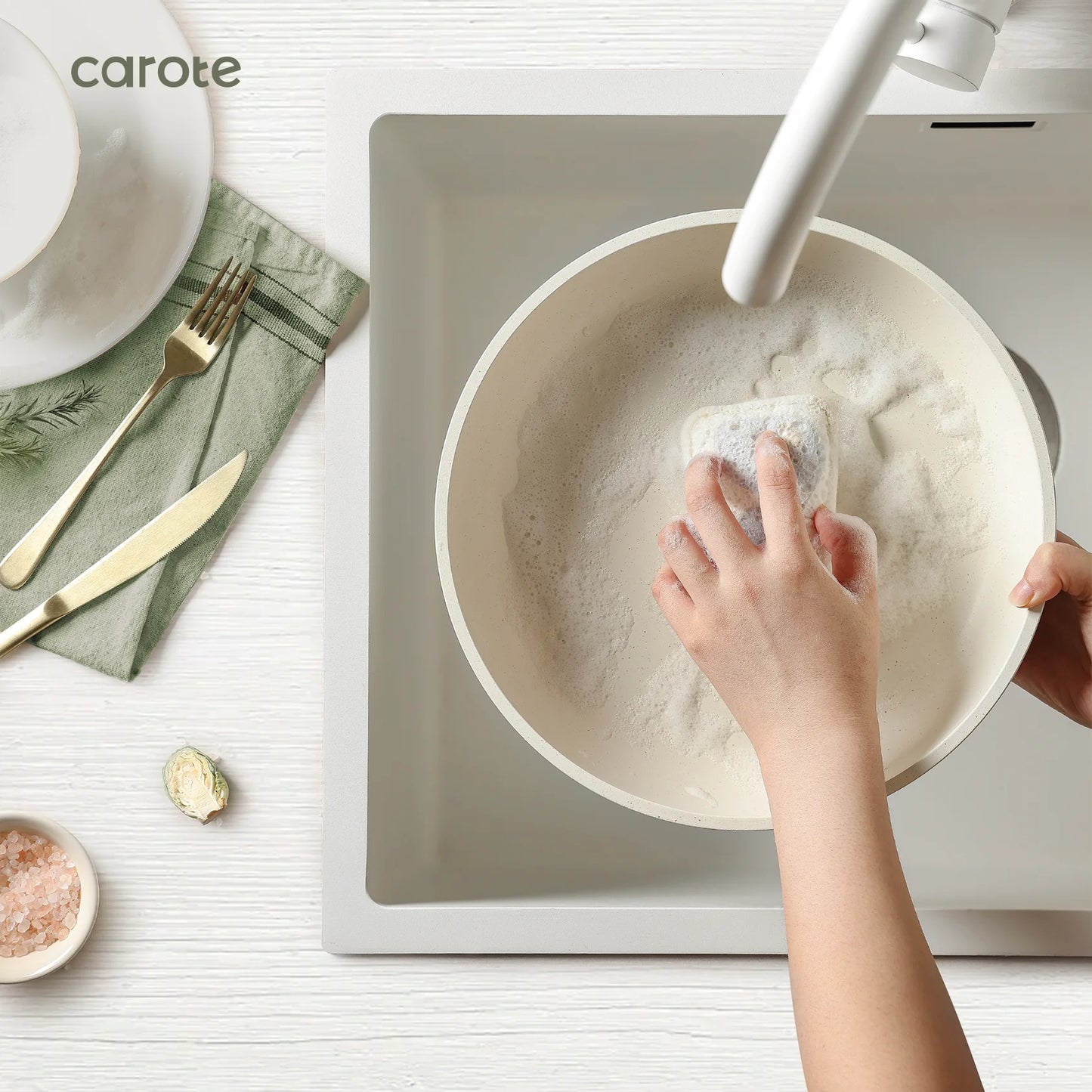 Carote 22Pcs Nonstick Pots and Pans with Detachable Handle, Kitchen Cookware Sets Non Stick, White