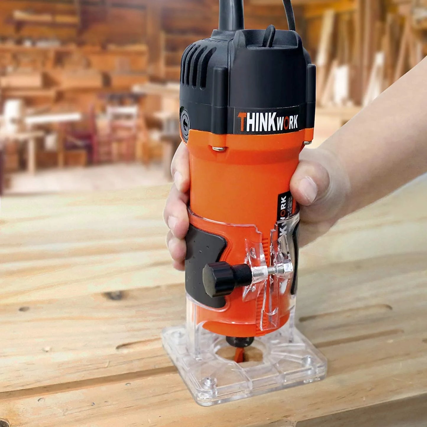 THINKWORK Compact Wood Router | 6.5-Amp 1.25HP Palm Router with 15-Piece 1/4" Router Bits Set & Accessories | 30000 RPM for Wood Trimming, DIY & Professional Projects