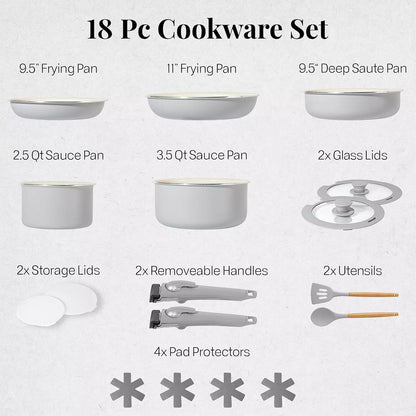 Gotham Steel 18-Piece Ceramic Nonstick Detachable Handle Cookware Set
