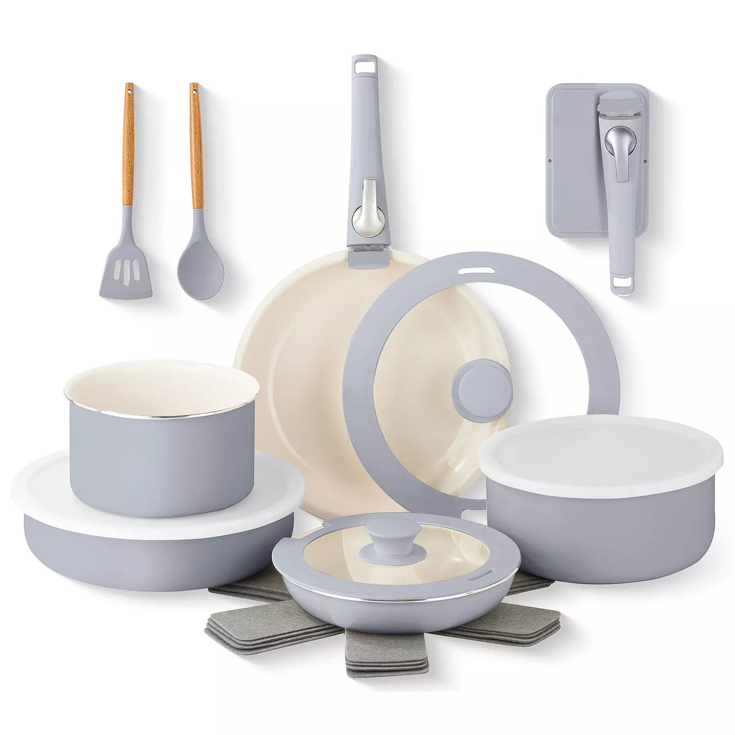 Gotham Steel 18-Piece Ceramic Nonstick Detachable Handle Cookware Set
