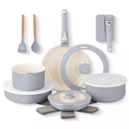 Gotham Steel 18-Piece Ceramic Nonstick Detachable Handle Cookware Set