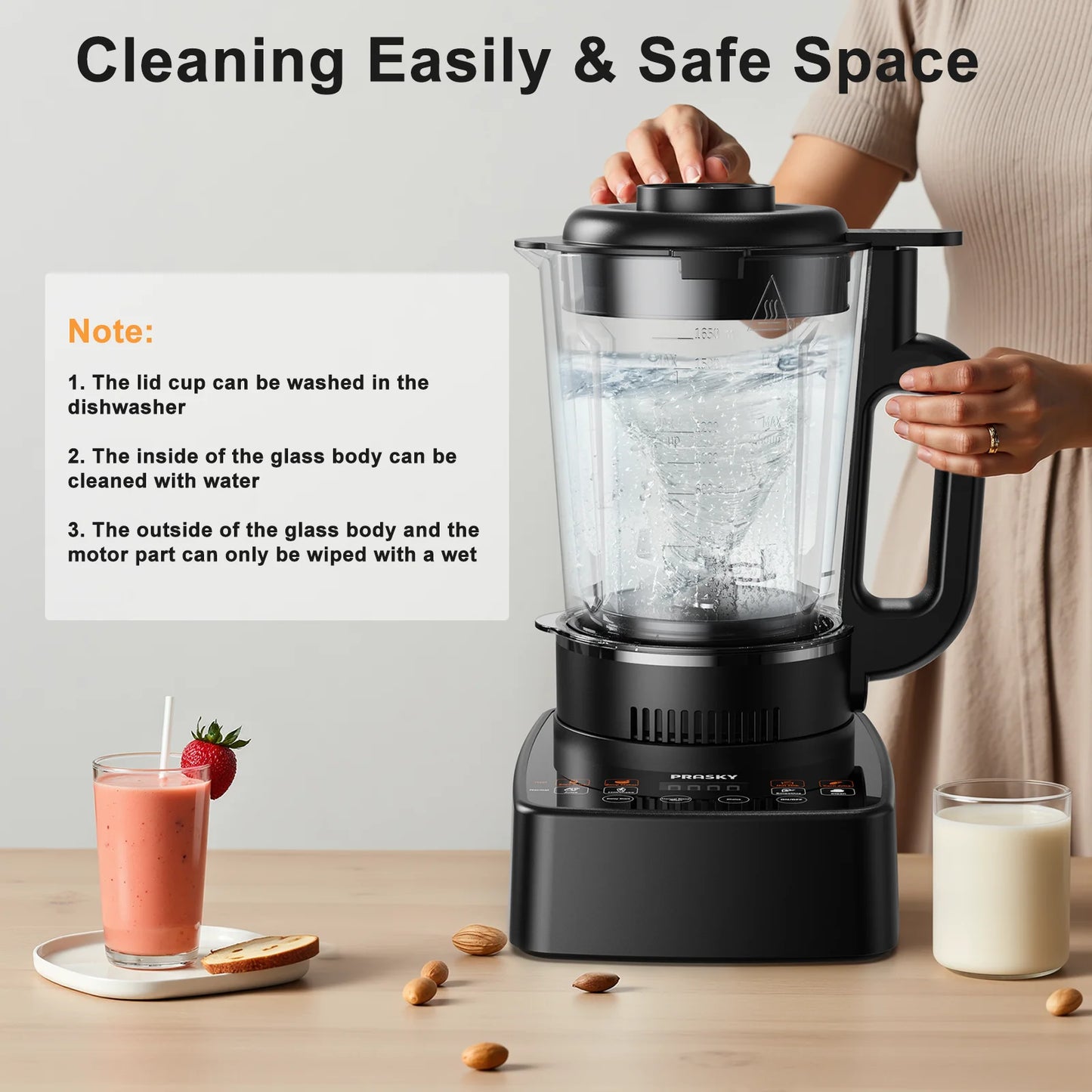 PRASKY Countertop Blender with Heating, 53Oz Glass Jar, 1000W Blender for Smoothie, Nut Milk, Soup