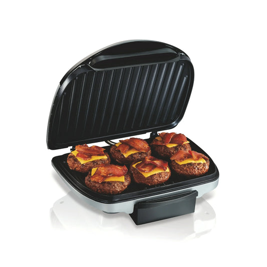 Electric Indoor Grill, 6-Serving, Large 90 sq.in. Nonstick Easy Clean Plates, Floating Hinge for Thicker Foods, 1200W, Stainless Steel, 25371