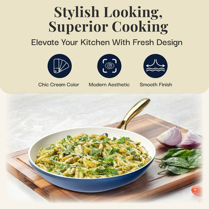 Gotham Steel 12 Piece Pots and Pans Nonstick Set Ceramic Cookware Kitchen Set, With Frying Skillet, Saucepan | Navy Cream
