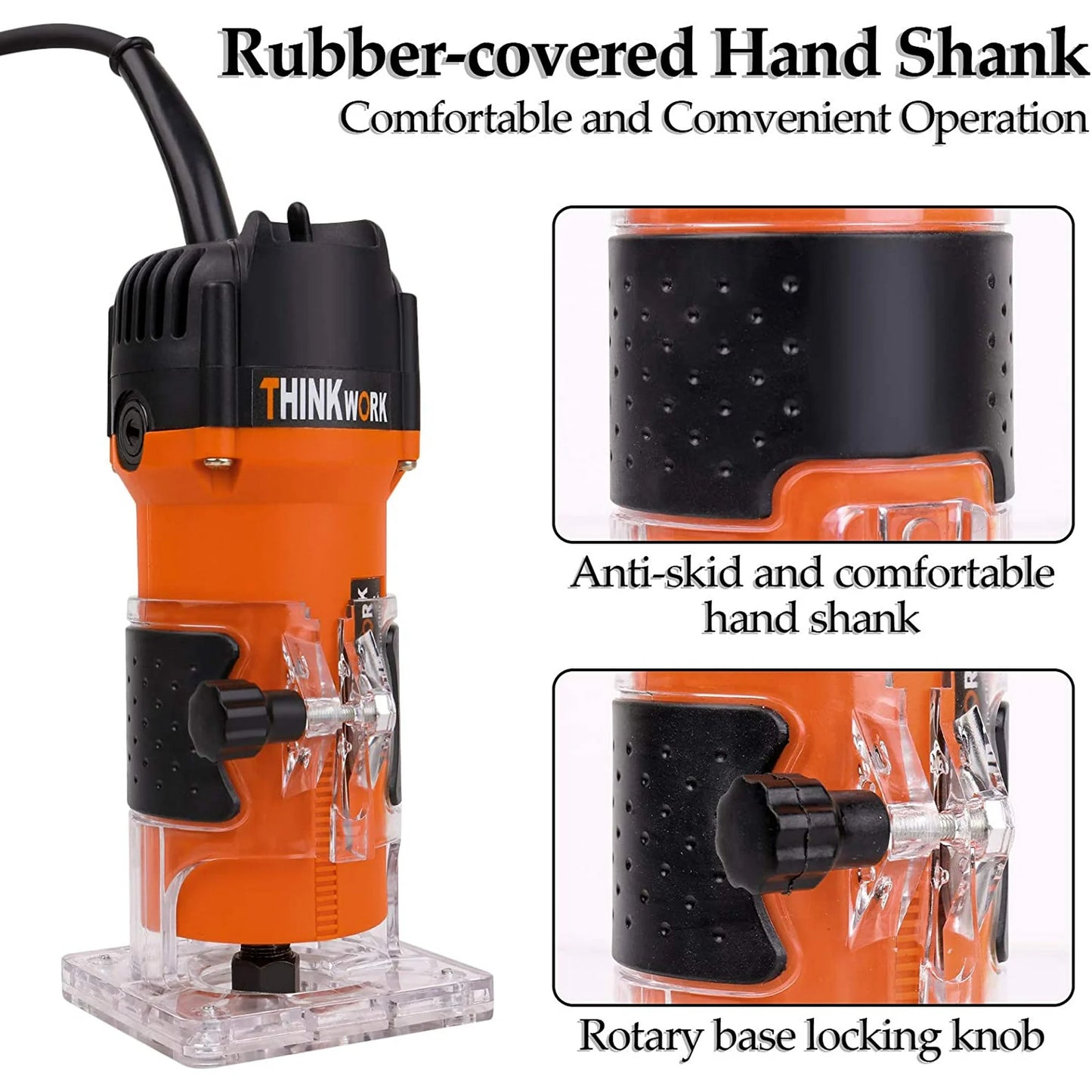 THINKWORK Compact Wood Router | 6.5-Amp 1.25HP Palm Router with 15-Piece 1/4" Router Bits Set & Accessories | 30000 RPM for Wood Trimming, DIY & Professional Projects