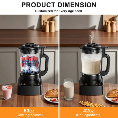 PRASKY Countertop Blender with Heating, 53Oz Glass Jar, 1000W Blender for Smoothie, Nut Milk, Soup
