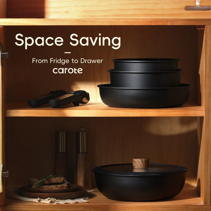 Carote 18 Pcs Nonstick Cookware Sets, Non Stick Pots and Pans with Removable Handle, Black