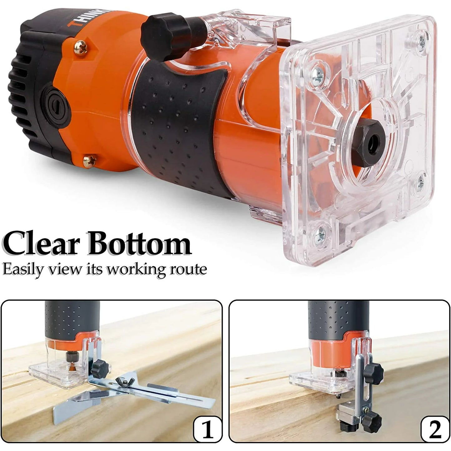 THINKWORK Compact Wood Router | 6.5-Amp 1.25HP Palm Router with 15-Piece 1/4" Router Bits Set & Accessories | 30000 RPM for Wood Trimming, DIY & Professional Projects