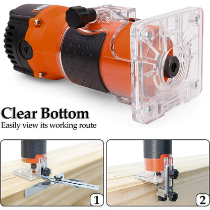 THINKWORK Compact Wood Router | 6.5-Amp 1.25HP Palm Router with 15-Piece 1/4" Router Bits Set & Accessories | 30000 RPM for Wood Trimming, DIY & Professional Projects
