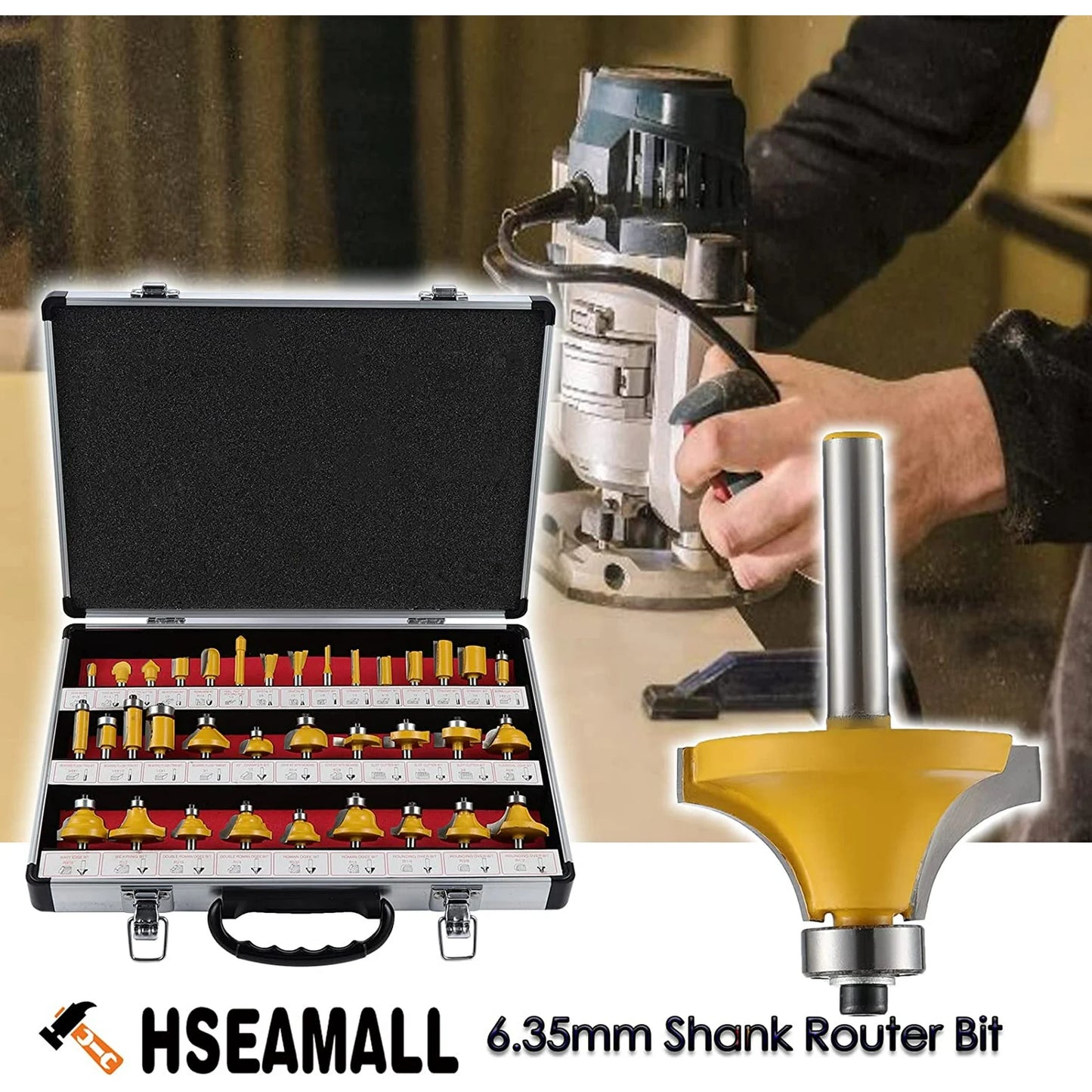 HSEAMALL 35PCS Router Bits Set,6.35mm 1/4 inch Shank TCT Tungsten Carbide Tipped Router Bit Set,Woodwooking Router Cutters