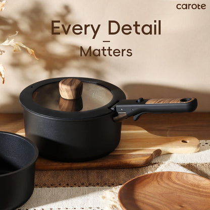 Carote 18 Pcs Nonstick Cookware Sets, Non Stick Pots and Pans with Removable Handle, Black