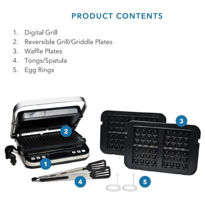 Yedi Total Package 6-in-1 Digital Indoor Grill, Waffle Maker, Panini Press, Griddle, with Deluxe Accessory Kit